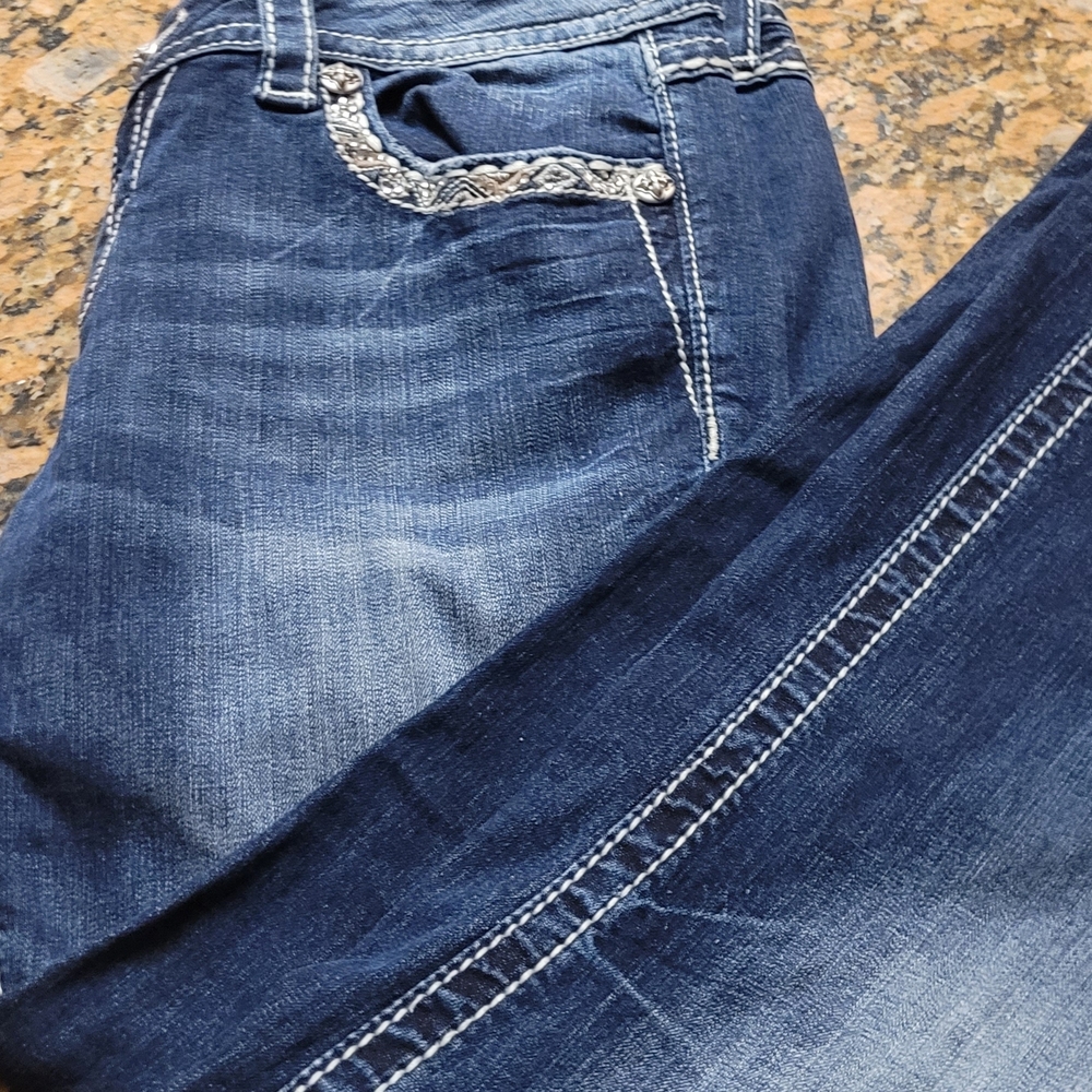Good Used Condition Miss Me  Stylish Blue Denim Jeans with Embellished Pocket